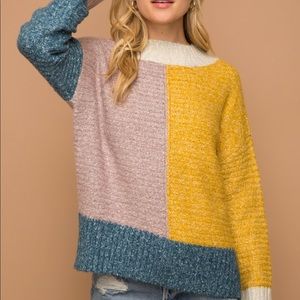 Mock neck multi color block sweater pullover